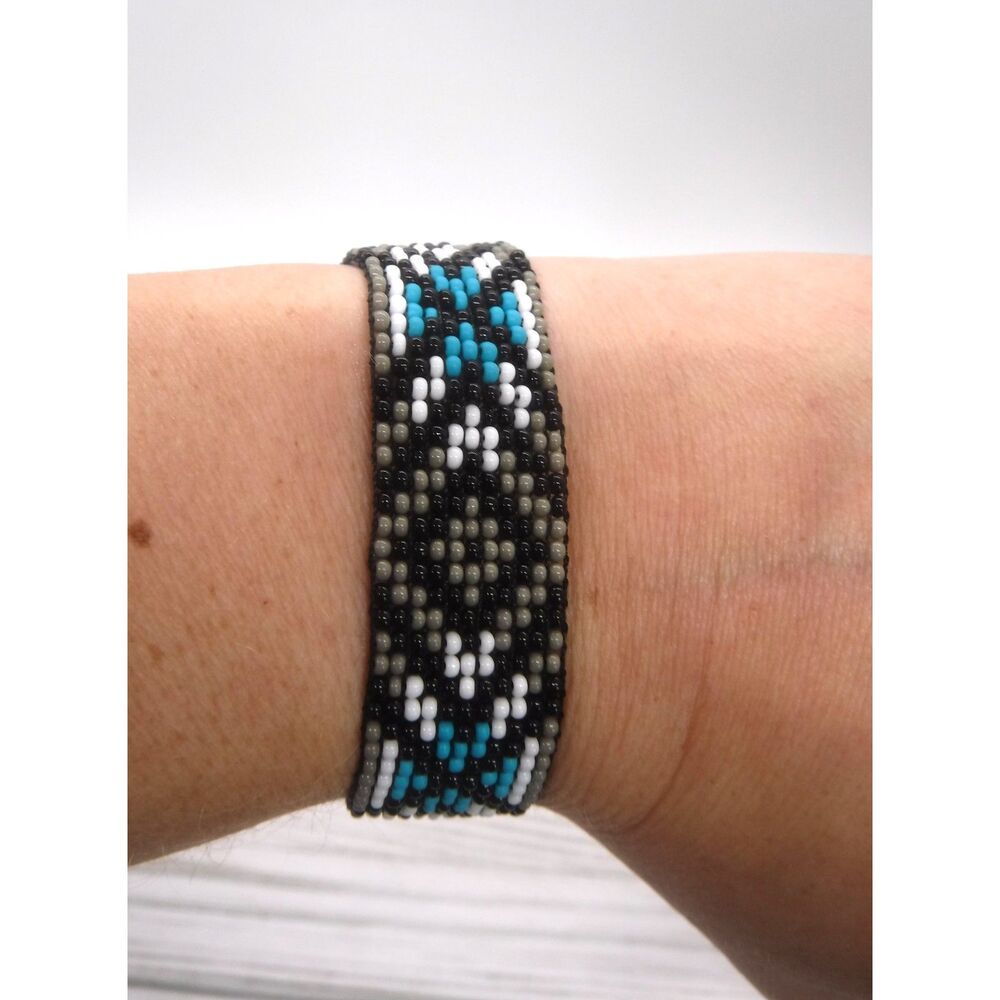 Loom Beaded Bracelet Black, Gray & Teal